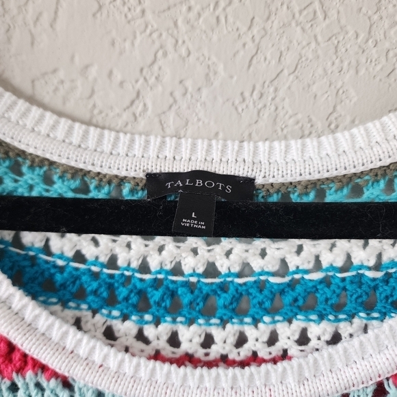 Talbots Crochet Knit Multicolor Crewneck Sleeveless Sweater Sunset Stripe Boho L - Picture 8 of 11